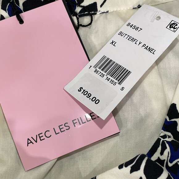 AVEC LES FILLES (NWT) "Butterfly Panel" Woven Lined Full Skirt, B/W Floral - XL - Picture 8 of 12